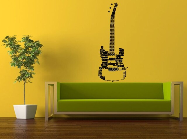 Wall Decal Vinyl Sticker Decals Peal & Stick Cheap Decor Art Rock Electric Music Guitar Words Amp Groove Play Idol Tune Lyric Chord L385 - image 1