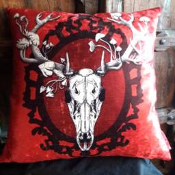 Deer Skull Cushion, Gothic Home Decor, Choose Colour, Animal Skull Dark Nature Pillow - thumbnail 3