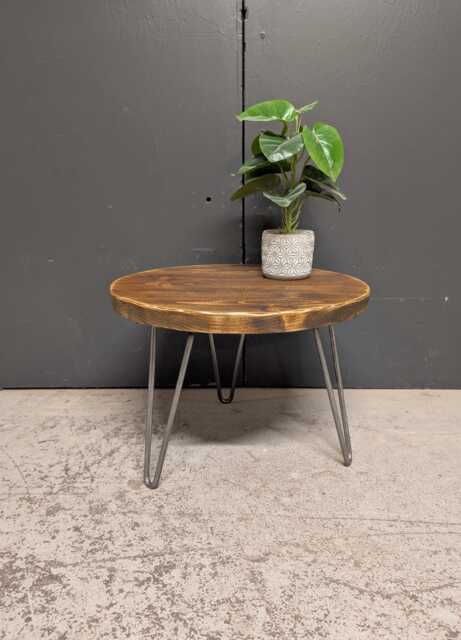Round Rustic Side/ Coffee Table, With Steel Hairpin Legs - Farmhouse Furniture Reclaimed Wood Industrial End Table Chic Decor - image 1