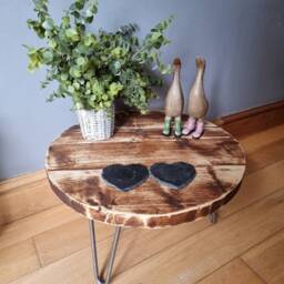 Round Rustic Side/ Coffee Table, With Steel Hairpin Legs - Farmhouse Furniture Reclaimed Wood Industrial End Table Chic Decor - thumbnail 3