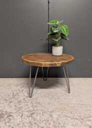 Round Rustic Side/ Coffee Table, With Steel Hairpin Legs - Farmhouse Furniture Reclaimed Wood Industrial End Table Chic Decor