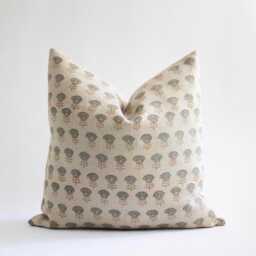 Blue Floral Block Print Pillow Cover Linen Decorative Cushion - Noori - thumbnail 1