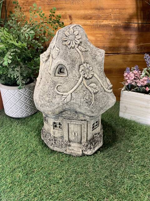 Stone Garden Large Flower Floral Mushroom Leaf House Gift Statue Ornament - image 1