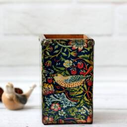 William Morris Strawberry Thief Inspired Wooden Pencil Pot Bohemian Desk Organizer - thumbnail 3