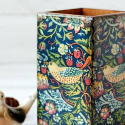 William Morris Strawberry Thief Inspired Wooden Pencil Pot Bohemian Desk Organizer - thumbnail 2