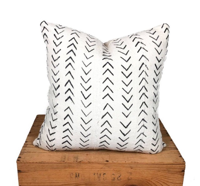 Black & White Mudcloth Pillow Cover, Chevron Print, Boho Decor - image 1