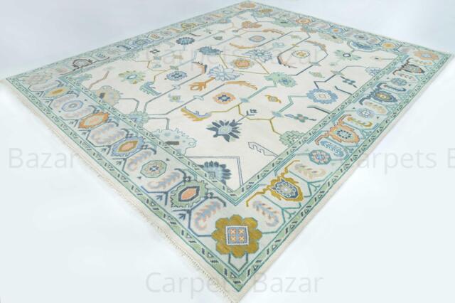 Handmade Ivory Oushak Wool Rug, Floral Farmhouse Boho Ar_3737 - image 1