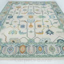 Handmade Ivory Oushak Wool Rug, Floral Farmhouse Boho Ar_3737 - thumbnail 2