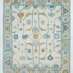 Handmade Ivory Oushak Wool Rug, Floral Farmhouse Boho Ar_3737 - thumbnail 3