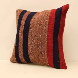 Vintage Turkish Kilim Pillow Cover Ethnic Wool Throw - 18x18 - thumbnail 3