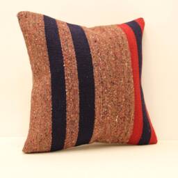 Vintage Turkish Kilim Pillow Cover Ethnic Wool Throw - 18x18 - thumbnail 2