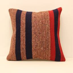 Vintage Turkish Kilim Pillow Cover Ethnic Wool Throw - 18x18 - thumbnail 1