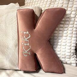 Embroidered Velvet Letter Cushion Handmade Alphabet Pillow, Nursery Decor - thumbnail 2