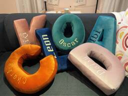 Embroidered Velvet Letter Cushion Handmade Alphabet Pillow, Nursery Decor - thumbnail 1