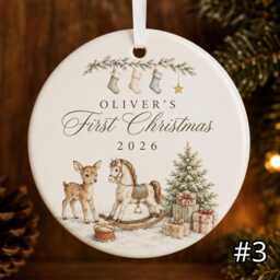 Personalized Baby First Christmas Ornament, Custom Name Fawn Ceramic Keepsake, Woodland Newborn Gift, Baby's 1st 2026 - thumbnail 3