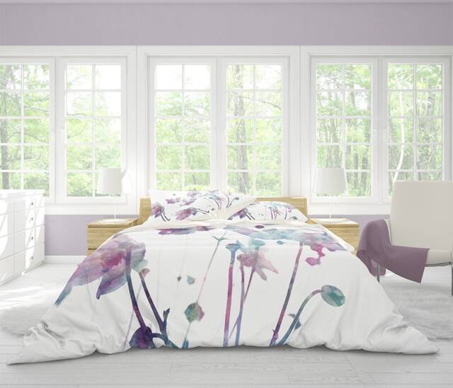 Floral Duvet Cover, Watercolor Flowers Duvet, Off-White Cover, Bedding, Bedroom Decor, Pastel Watercolor Bedding - image 1
