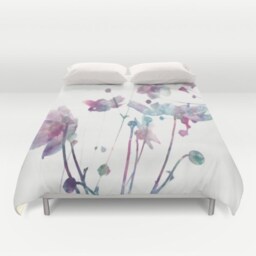 Floral Duvet Cover, Watercolor Flowers Duvet, Off-White Cover, Bedding, Bedroom Decor, Pastel Watercolor Bedding - thumbnail 2