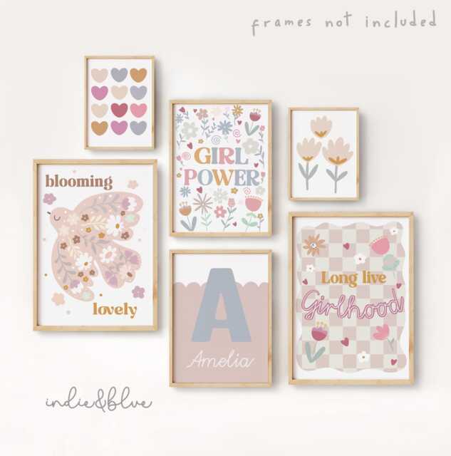 Set Of 6 Girls Personalised Positive Affirmation Gallery Wall Prints, Wildflower Poster Bundle, Girl Nursery Bedroom Decor - image 1