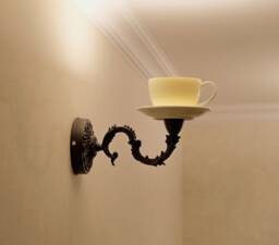Teacup Wall Sconce, Teaparty Lamp, Modern Cafe Lighting, Alice in Wonderland Fixture - thumbnail 1