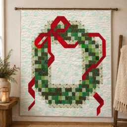 "Festive Wreath Quilt Pattern - Christmas Holiday Throw - 52""x52" - thumbnail 2