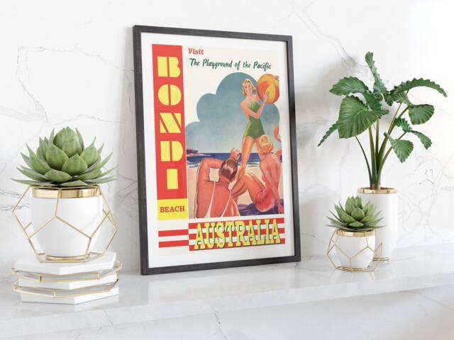 Travel Poster Bondi Beach Australia Print A3 A4 Framed Or Unframed Decorative Wall Art Tropical Decor - image 1