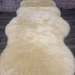 Handmade Cream Sheepskin Bedroom Stool Long Solid Wood Bench - thumbnail 2