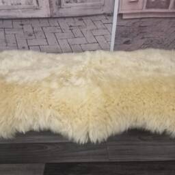 Handmade Cream Sheepskin Bedroom Stool Long Solid Wood Bench - thumbnail 3