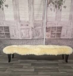 Handmade Cream Sheepskin Bedroom Stool Long Solid Wood Bench - thumbnail 1