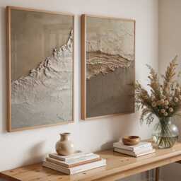 Neutral Textured Wall Art Set Of 2, Minimalist Plaster Abstract Prints, Beige Modern Diptych For Living Room Decor - thumbnail 2
