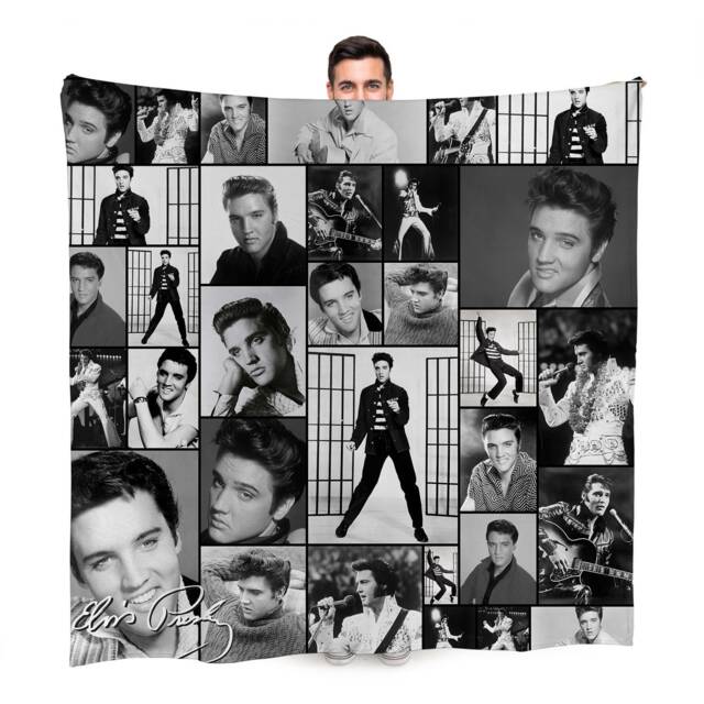Black & White Elvis Celebrity Montage Fleece Throw Blanket - 150cm X Large Made in England - image 1