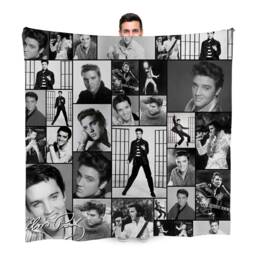 Black & White Elvis Celebrity Montage Fleece Throw Blanket - 150cm X Large Made in England - thumbnail 1