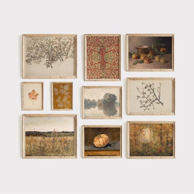 Fall Gallery Wall, Set Of 10 Prints, Autumn Wall Art, Pumpkin Posters Collage, Antique Embroidery, Farmhouse Decor, Landscape Printable Gift - image 1