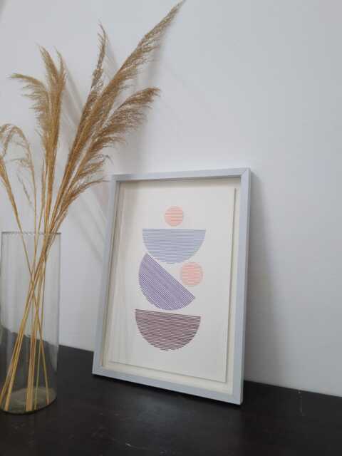 Mid-Century Modern Embroidery Art, Geometric Wall Decor - image 1