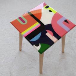 Handmade Abstract Resin Coffee Table, Colorful Mid Century Modern Accent Table - thumbnail 3