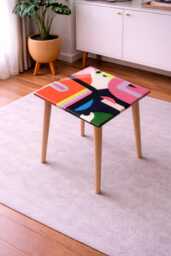 Handmade Abstract Resin Coffee Table, Colorful Mid Century Modern Accent Table
