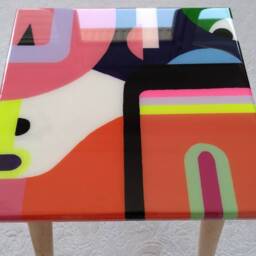 Handmade Abstract Resin Coffee Table, Colorful Mid Century Modern Accent Table - thumbnail 4