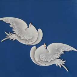 Wood Carved Flying Doves Wall Art White Bird, Peace & Companionship Symbol Decor - thumbnail 2