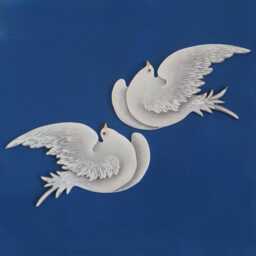 Wood Carved Flying Doves Wall Art White Bird, Peace & Companionship Symbol Decor - thumbnail 1