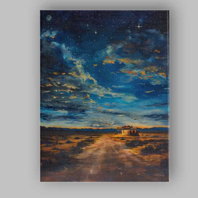 starry Desert Night Roadside Diner Landscape Canvas Wall Art Print Decor Picture Ready To Hang - image 1
