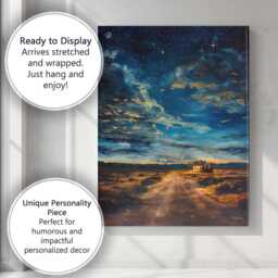 starry Desert Night Roadside Diner Landscape Canvas Wall Art Print Decor Picture Ready To Hang - thumbnail 3