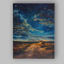 starry Desert Night Roadside Diner Landscape Canvas Wall Art Print Decor Picture Ready To Hang - thumbnail 1