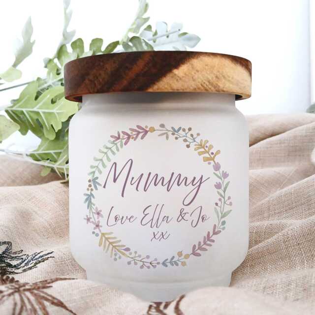 Personalised Mother's Day Gift - Candle Jar, More Designs, Matching Card, Led Candle Bamboo Lid - image 1
