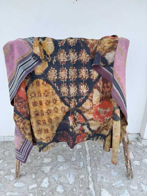 Persian Kantha Quilt Handcrafted Vintage Cotton Bedspread Reversible Embroidered Bohemian Throw Blanket - image 1