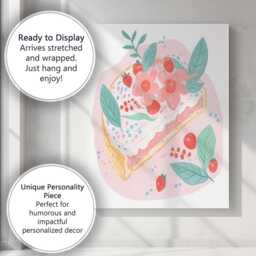 strawberry Floral Dessert Tart Watercolour Illustration Canvas Wall Art Print Decor Picture Ready To Hang - thumbnail 3