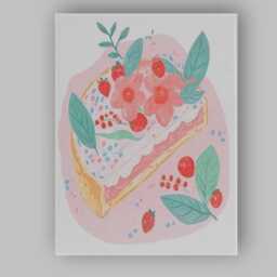 strawberry Floral Dessert Tart Watercolour Illustration Canvas Wall Art Print Decor Picture Ready To Hang - thumbnail 1