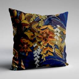 Midnight Floral Velvet Cushion Luxury Navy Blue Scatter Cushion - thumbnail 2