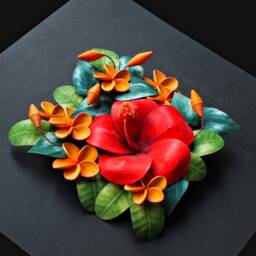 Hibiscus Plumeria Wall Art - Tropical Flowers 3D Paper Quilling Colorful On Black Background Anniversary Gift For Her - thumbnail 4