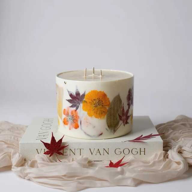 xl 3 Wick Botnalical Candle, Autumn Scented Candle, Fall Table Decor Centerpiece, Housewarming Gift, Hygge, Flowers Candle, Natural Birthday Gift - image 1
