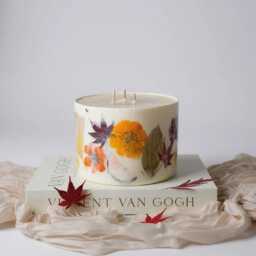 xl 3 Wick Botnalical Candle, Autumn Scented Candle, Fall Table Decor Centerpiece, Housewarming Gift, Hygge, Flowers Candle, Natural Birthday Gift - thumbnail 1