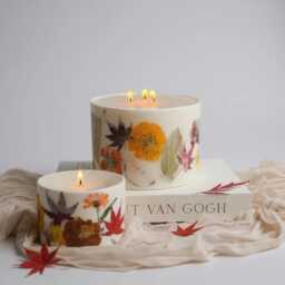 xl 3 Wick Botnalical Candle, Autumn Scented Candle, Fall Table Decor Centerpiece, Housewarming Gift, Hygge, Flowers Candle, Natural Birthday Gift - thumbnail 3